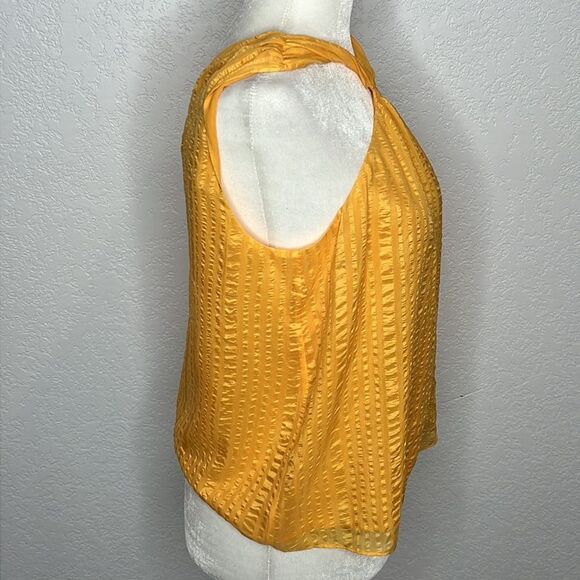 New Frame Draped Crinkle Halter Neck Silk Top in Kumquat Yellow XS - Picture 7 of 13